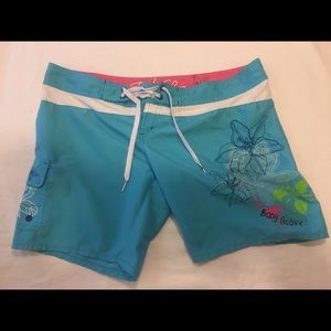 BodyGlove Teal Board Short, Butterflies & Flowers